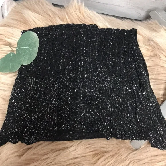 Black & Silver ruffle knit long duster shawl / holiday scarf dressy 96 inches - Picture 7 of 8